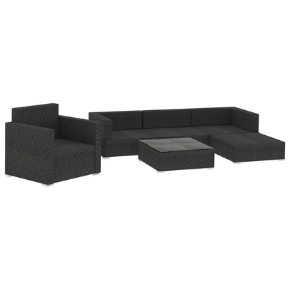 Garden Sofa | Black | PE Rattan, Powder-Coated Steel | 6 Piece Set