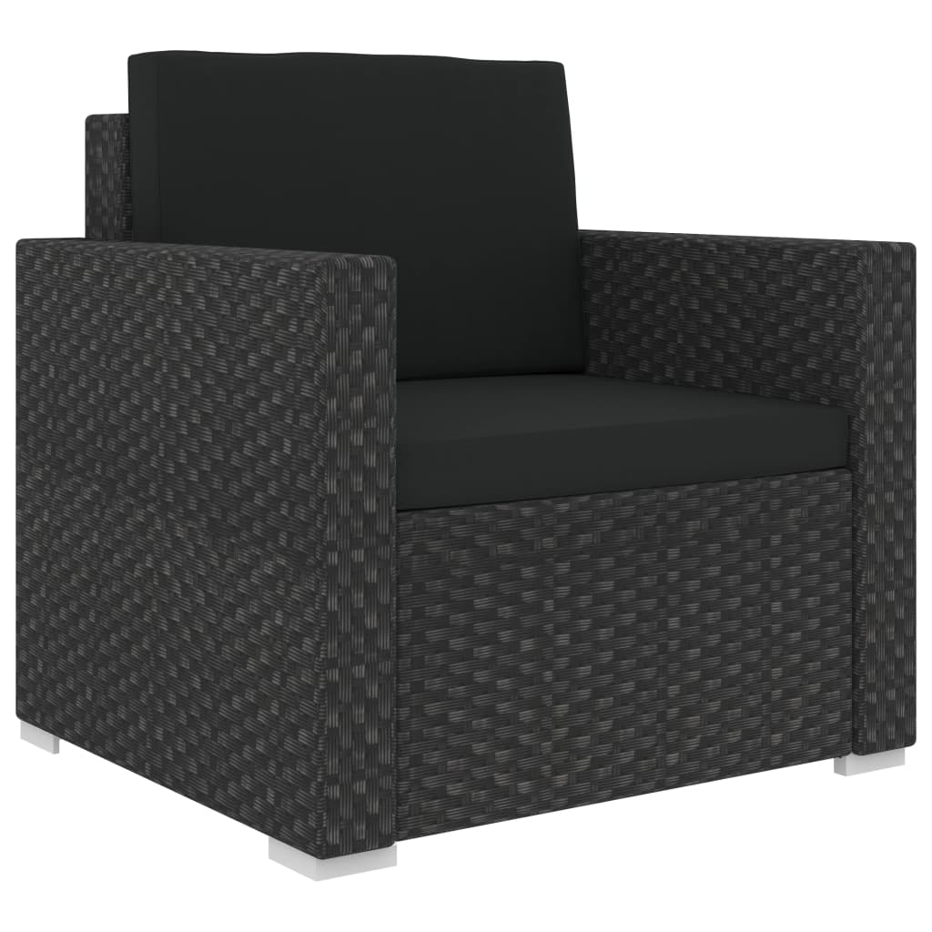 Garden Sofa | Black | PE Rattan, Powder-Coated Steel | 6 Piece Set