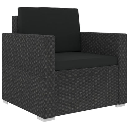 Garden Sofa | Black | PE Rattan, Powder-Coated Steel | 6 Piece Set
