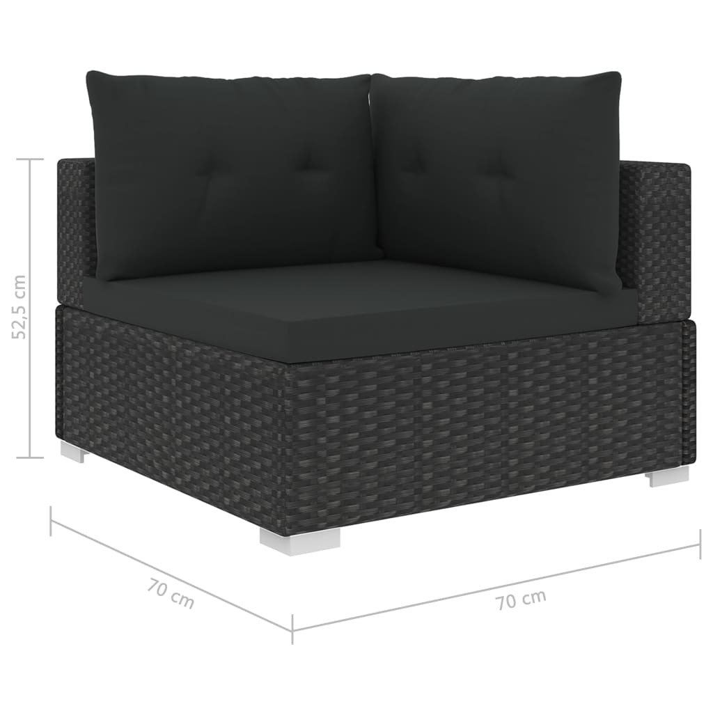 Garden Sofa | Black | PE Rattan, Powder-Coated Steel | 6 Piece Set