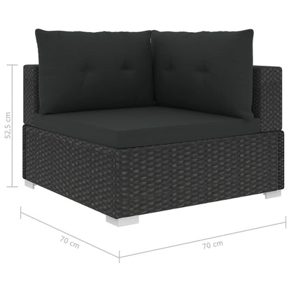 Garden Sofa | Black | PE Rattan, Powder-Coated Steel | 6 Piece Set