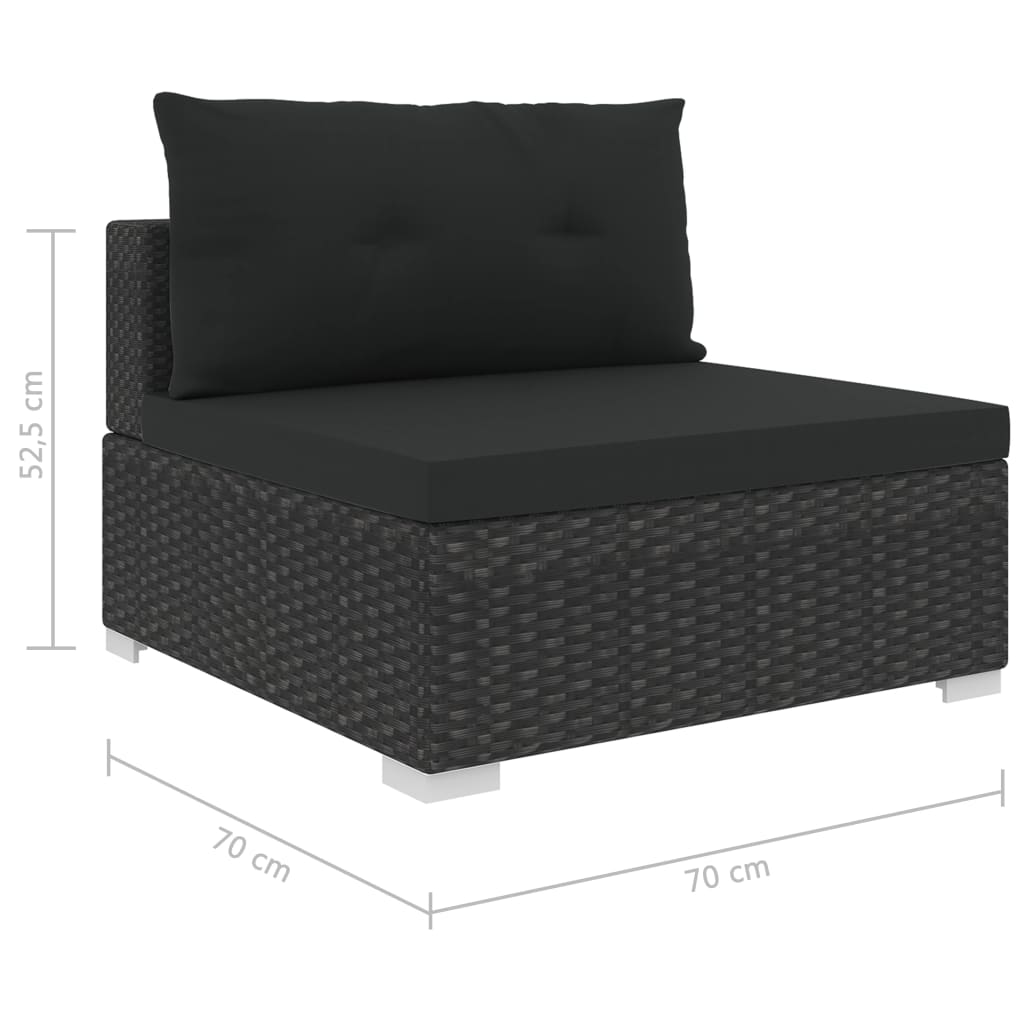 Garden Sofa | Black | PE Rattan, Powder-Coated Steel | 6 Piece Set