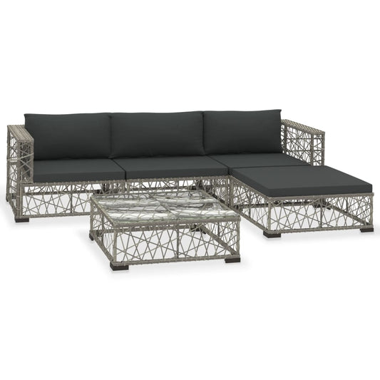 Garden Lounge Set | Grey | PE Rattan, Powder-Coated Steel, Tempered Glass