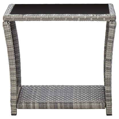 46068 vidaXL Coffee Table Grey 45x45x40 cm Poly Rattan and Glass