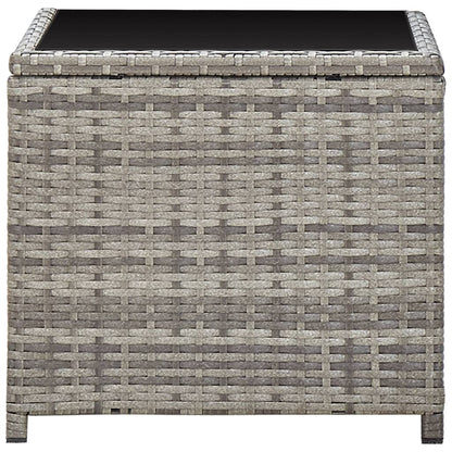 46068 vidaXL Coffee Table Grey 45x45x40 cm Poly Rattan and Glass