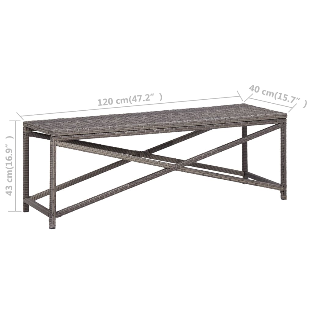 Bench | Grey | PE Rattan, Powder-Coated Steel | 120 cm |  Tough  | Bench