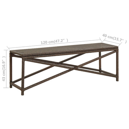 Bench | Brown | Polyethylene rattan and powder-coated steel | 120 cm