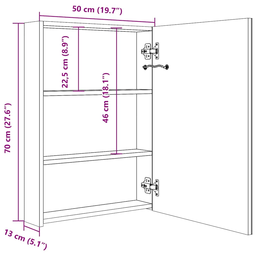 285117 vidaXL LED Bathroom Mirror Cabinet 50x13x70 cm