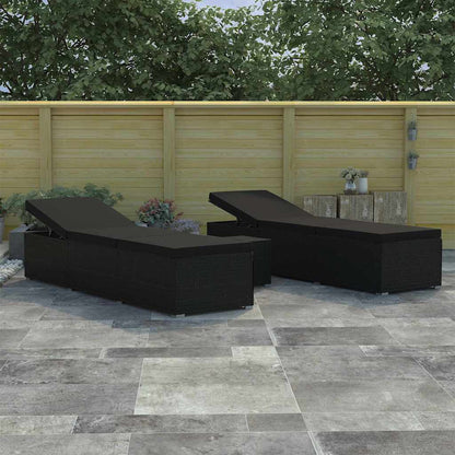 Garden Sunloungers Reclining 3 pcs Black Poly rattan