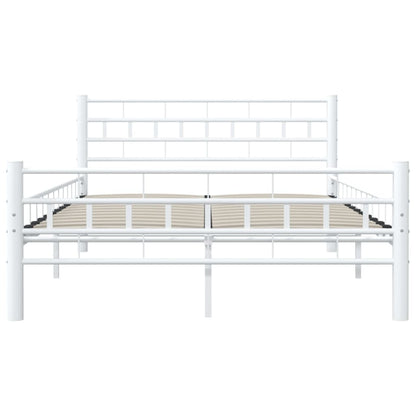 Bed Frame | White | Metal frame with plywood slats | Double | Durable
