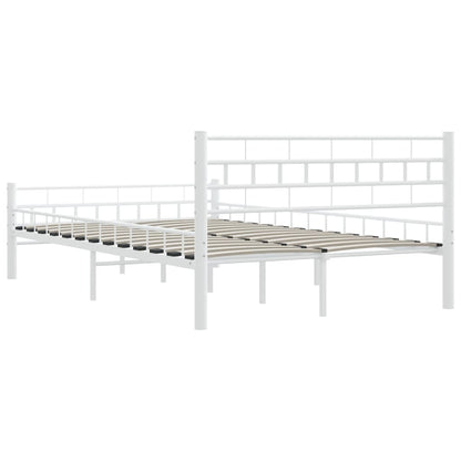 Bed Frame | White | Metal frame with plywood slats | Double | Durable