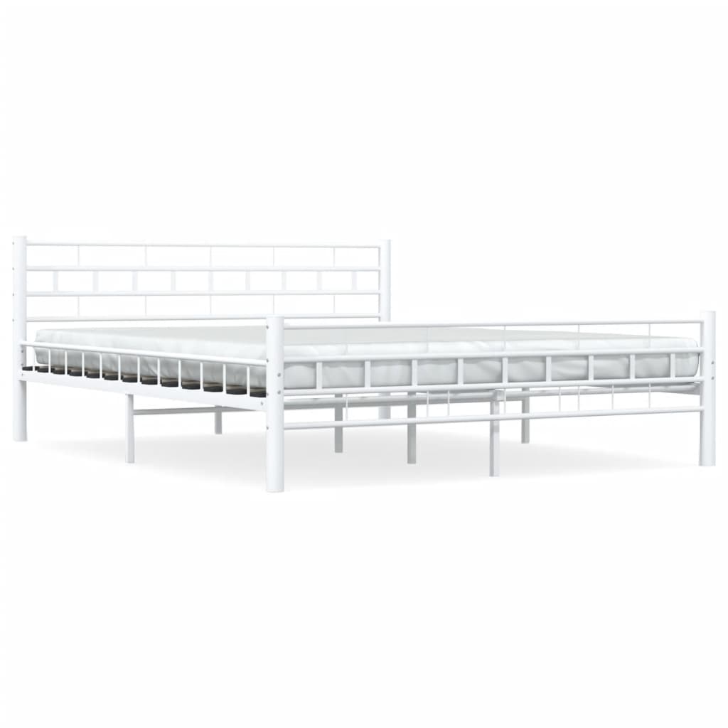 Bed Frame | White | Metal, Plywood | Double | Durable | Bed Frame