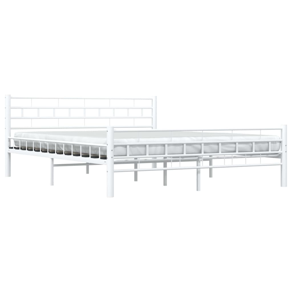 Bed Frame | White | Metal, Plywood | Double | Durable | Bed Frame