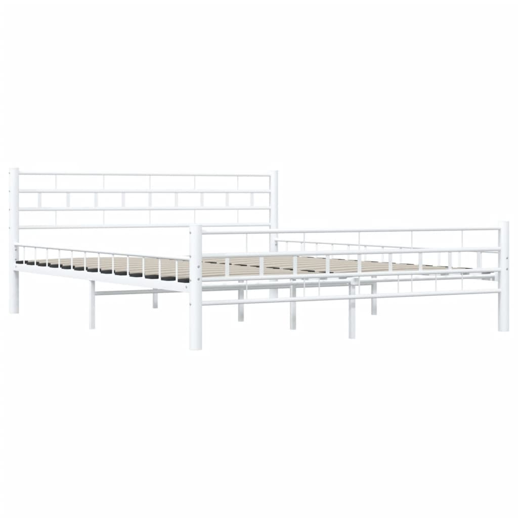 Bed Frame | White | Metal, Plywood | Double | Durable | Bed Frame