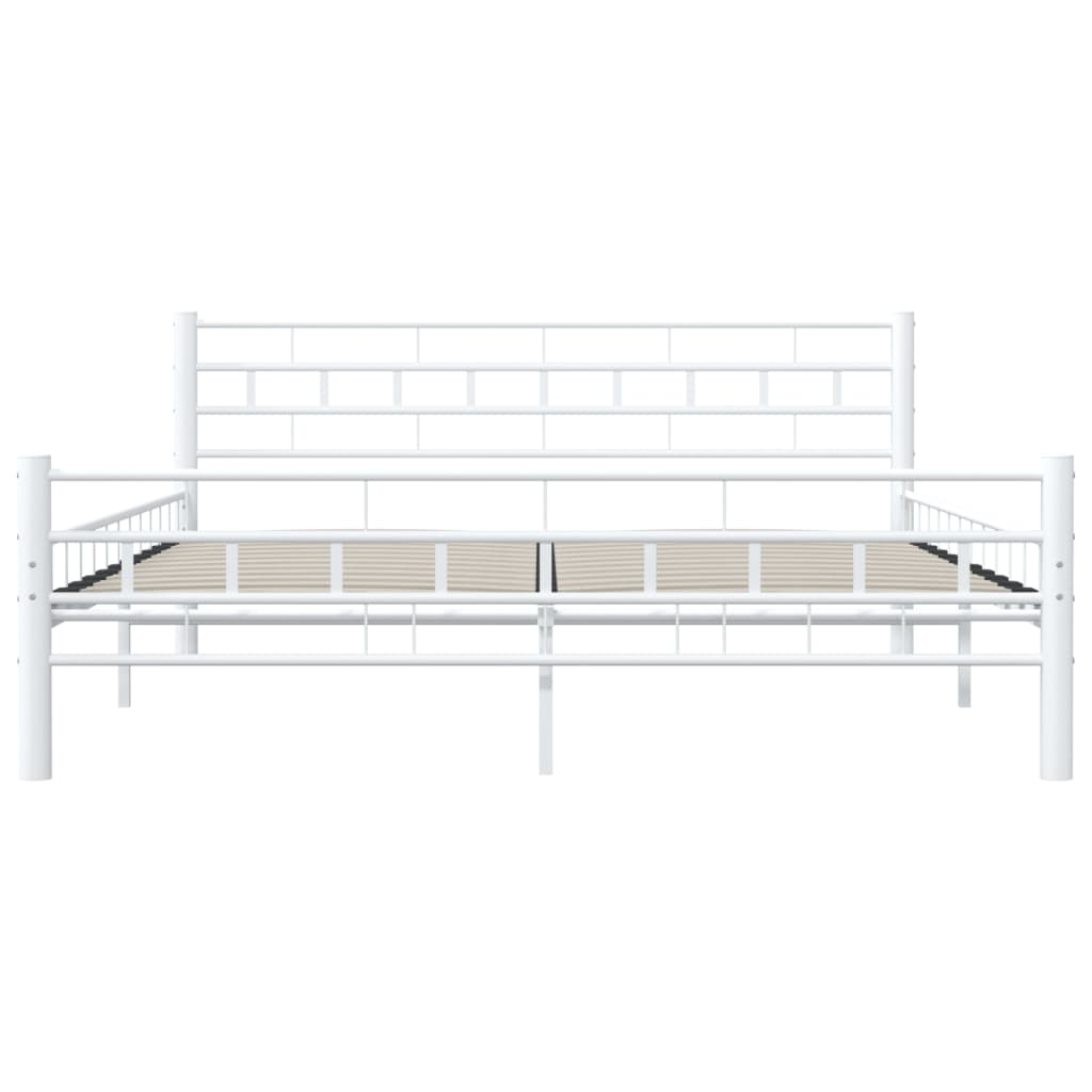 Bed Frame | White | Metal, Plywood | Double | Durable | Bed Frame
