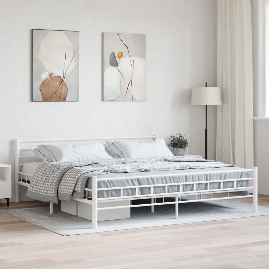 Bed Frame | White | Metal frame, plywood slats | Double |  Durable