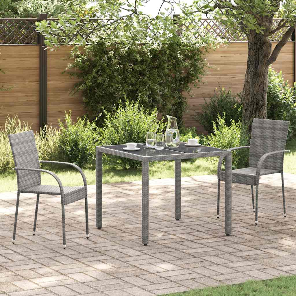 Dining Chair | Set of 2 | Grey | Poly Rattan | Standard | Stackable