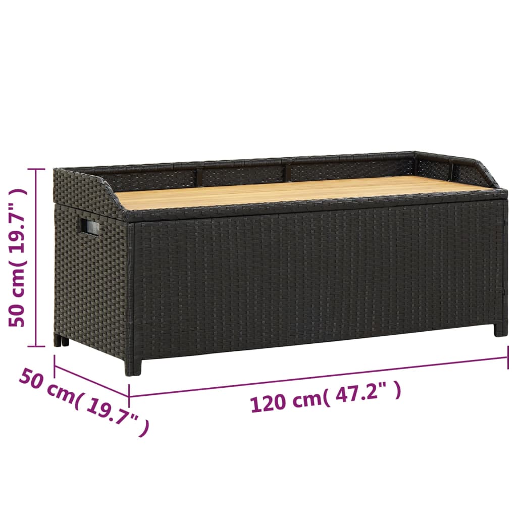Storage Bench | Black | Poly rattan | 120 cm | Storage Bench