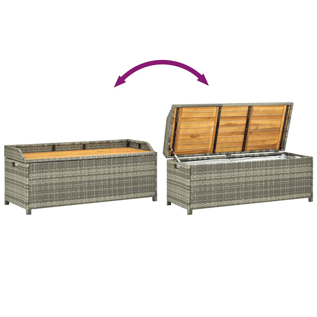 Storage Bench | Grey | Poly rattan, solid acacia wood slats, steel