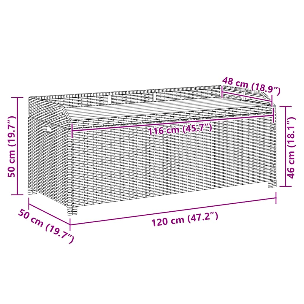 Storage Bench | Grey | Poly rattan, solid acacia wood slats, steel