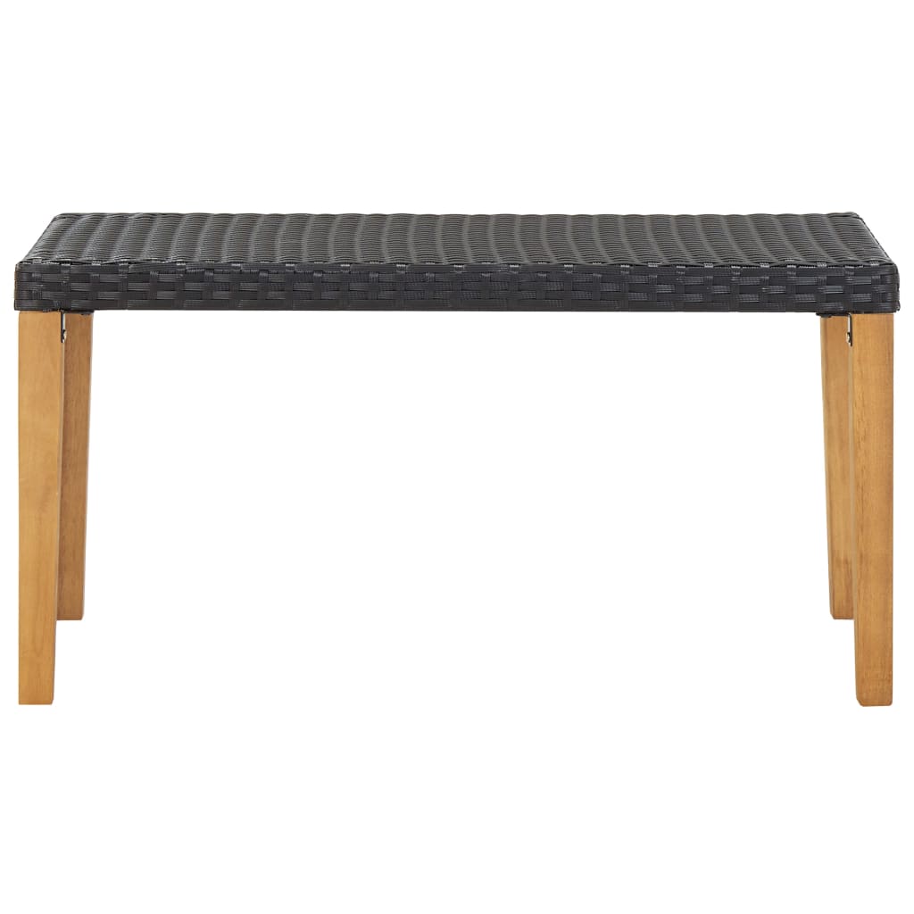 Garden Bench | Black | Poly Rattan and Solid Acacia Wood | Medium