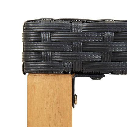 Garden Bench | Black | Poly Rattan and Solid Acacia Wood | Medium