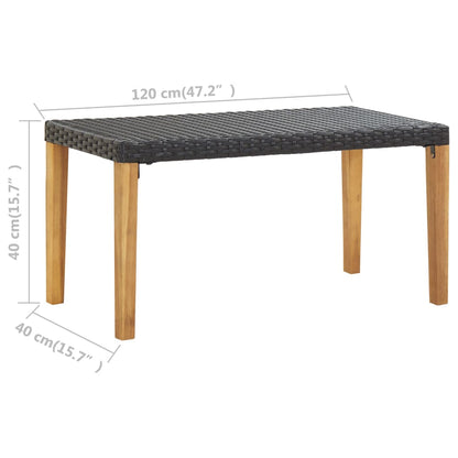Garden Bench | Black | Poly Rattan and Solid Acacia Wood | Medium