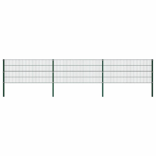 Fence Panel with Posts Iron 522x80 cm Green