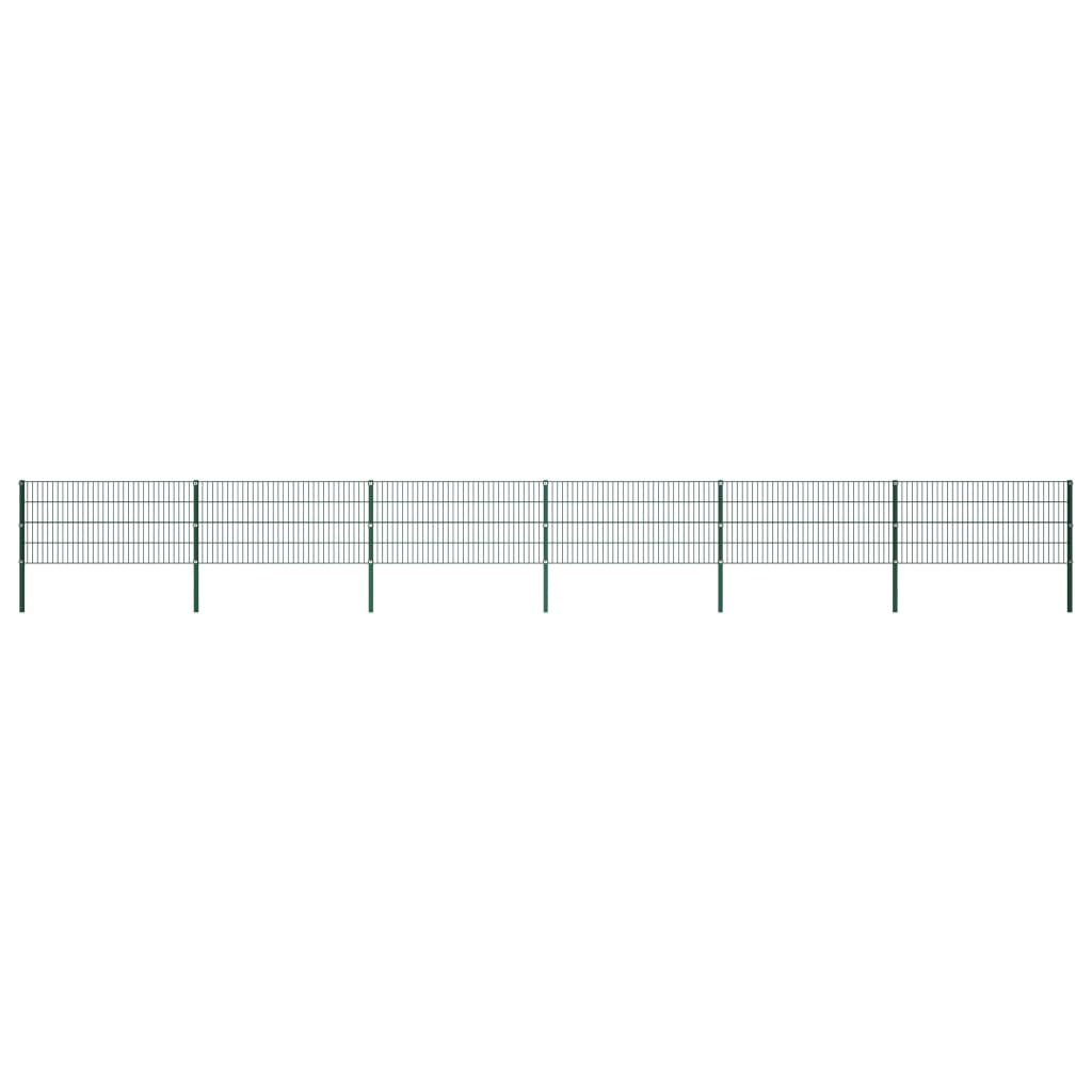 Fence Panel with Posts Iron 1040x80 cm Green
