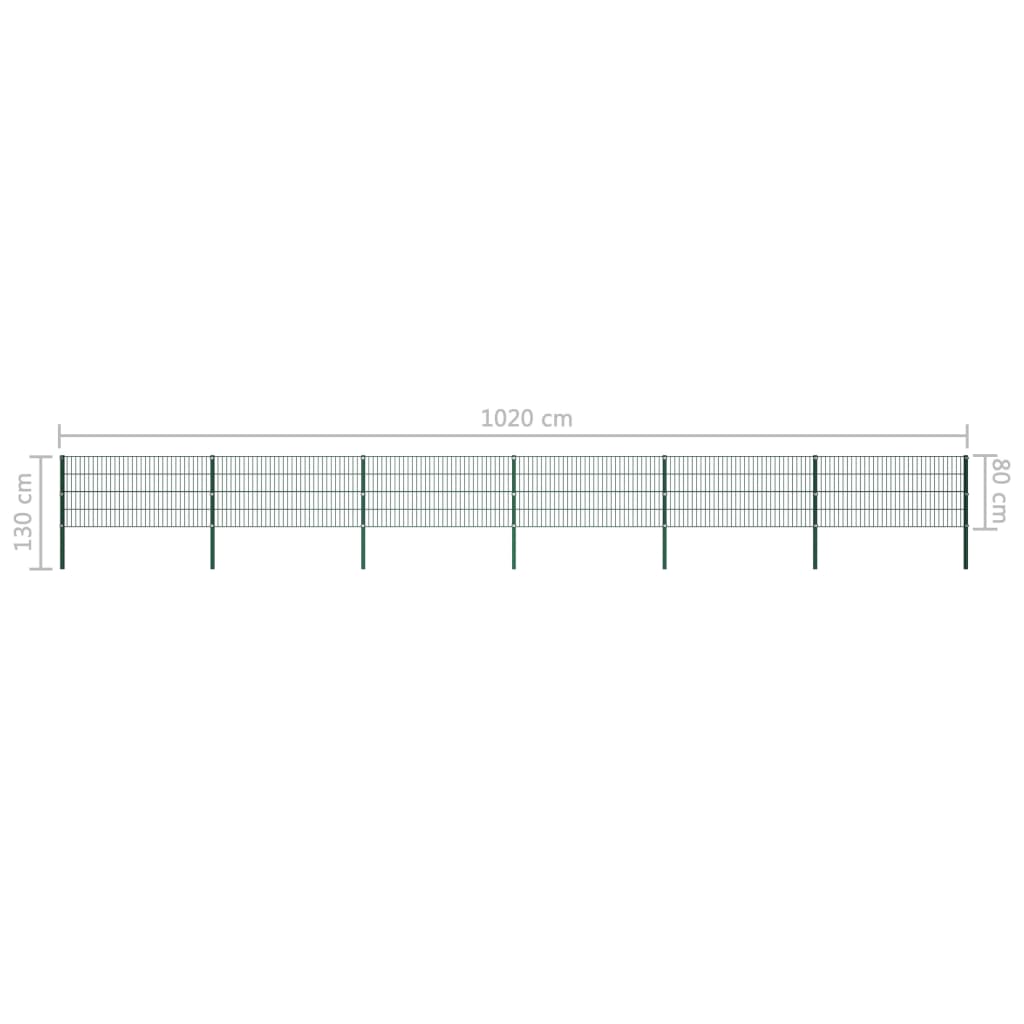 Fence Panel with Posts Iron 1040x80 cm Green