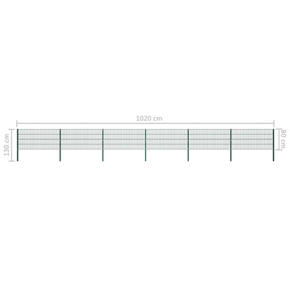 Fence Panel with Posts Iron 1040x80 cm Green