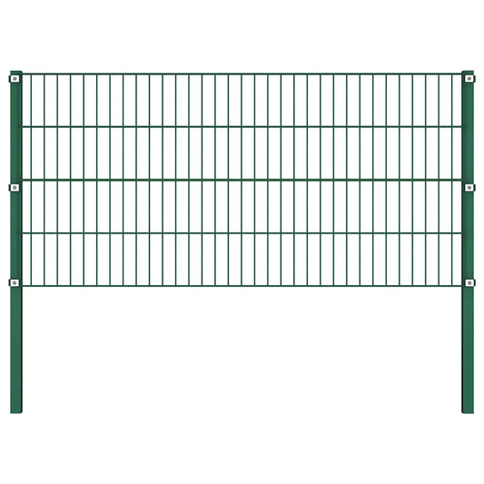Fence Panel with Posts Iron 1212x80 cm Green