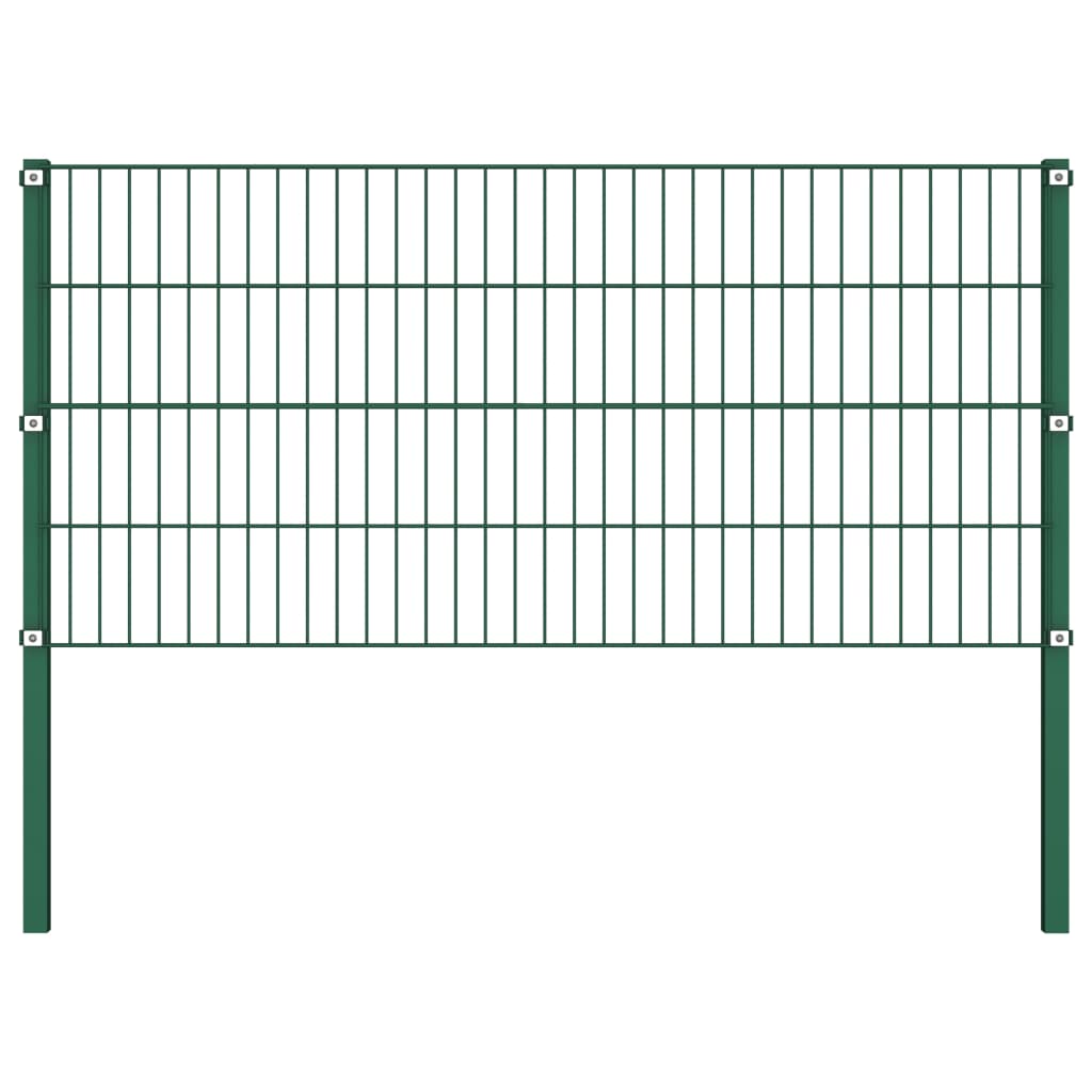 Fence Panel with Posts Iron 1385x80 cm Green