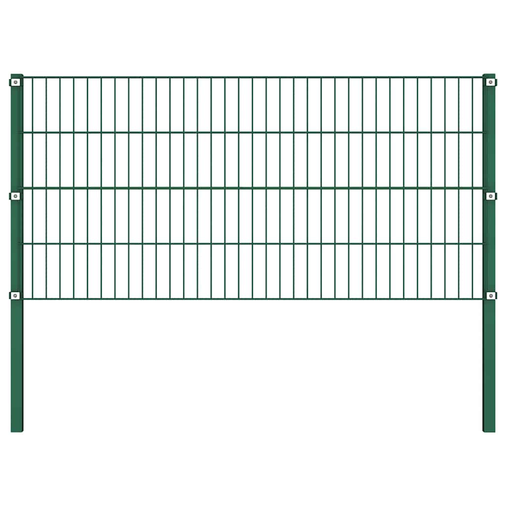 Fence Panel with Posts Iron 1730x80 cm Green