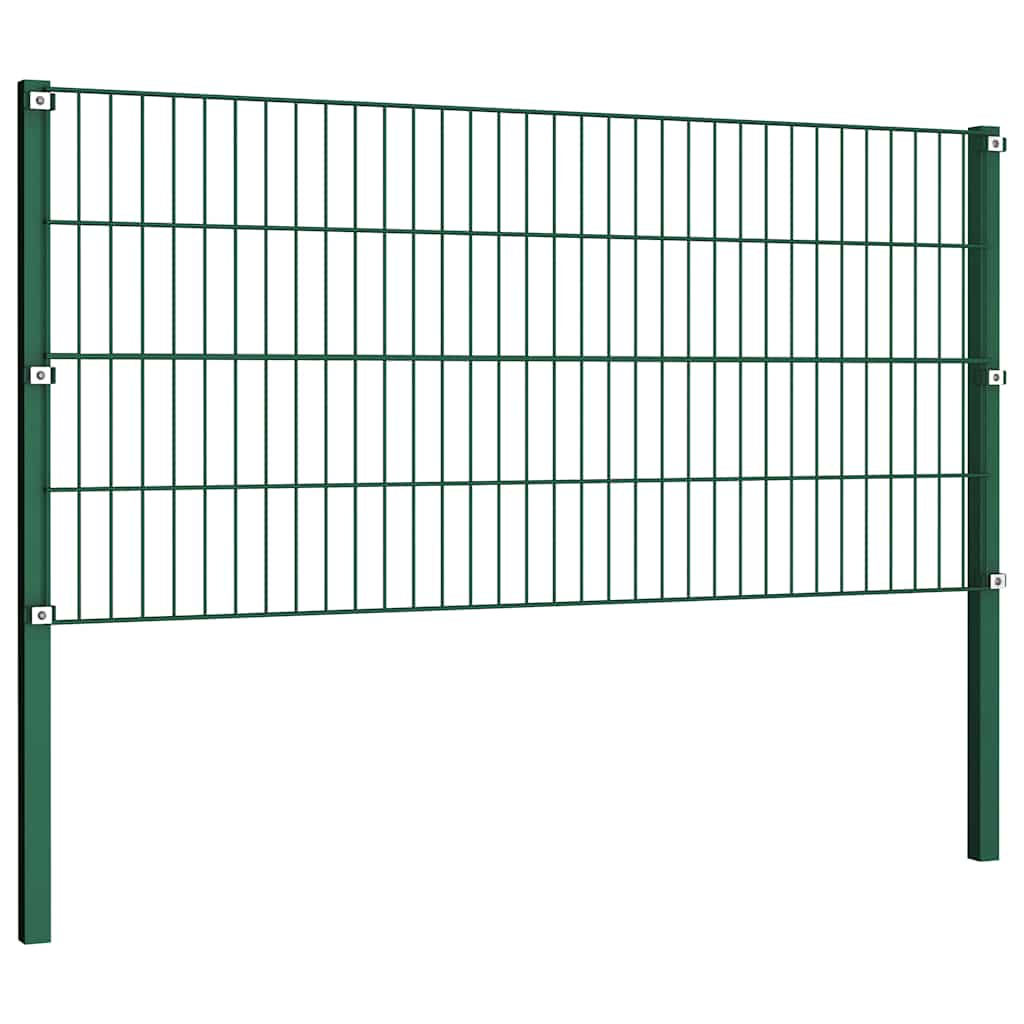 Fence Panel with Posts Iron 1730x80 cm Green