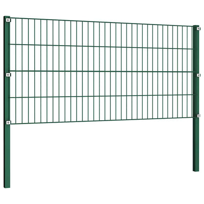 Fence Panel with Posts Iron 1730x80 cm Green