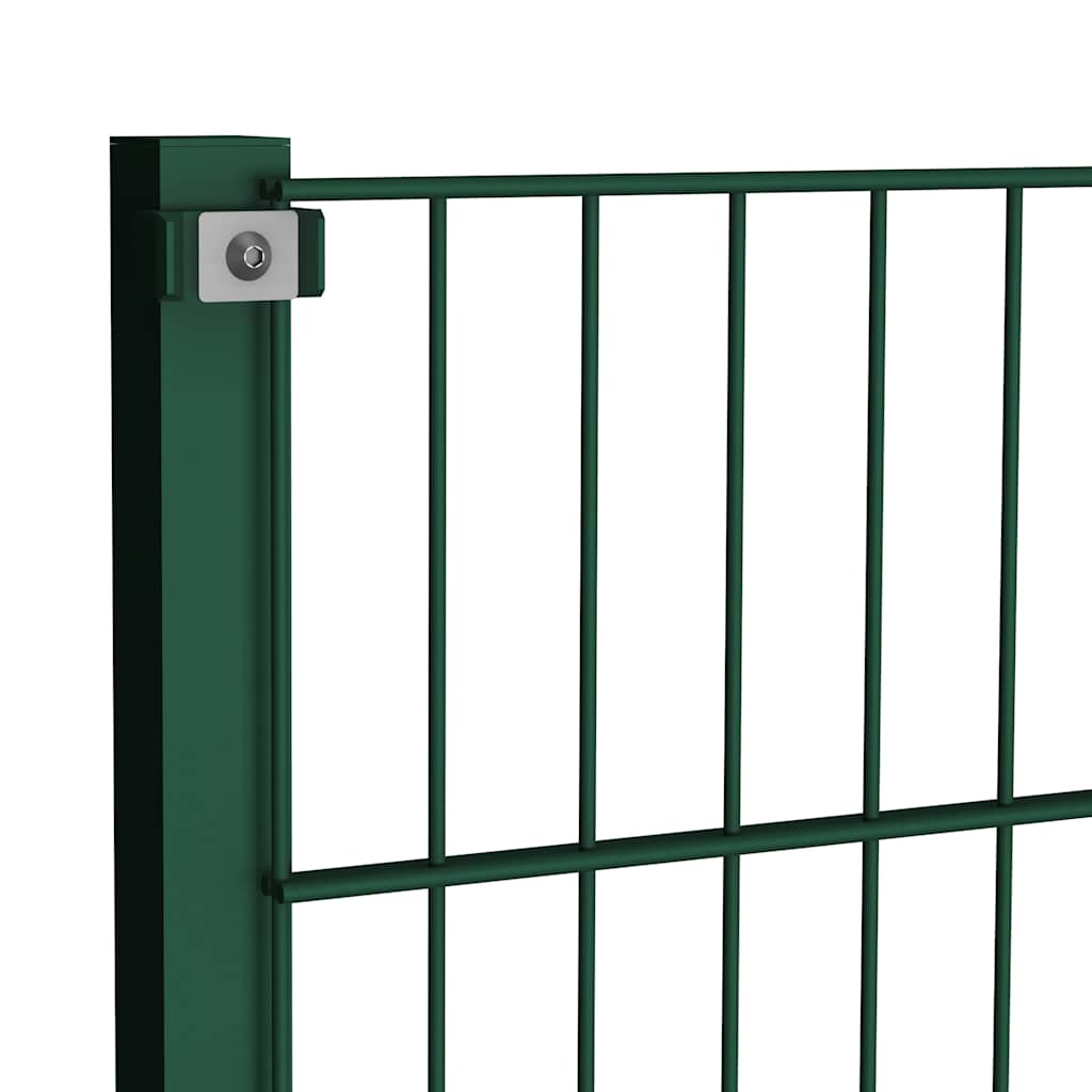 Fence Panel with Posts Iron 1730x80 cm Green