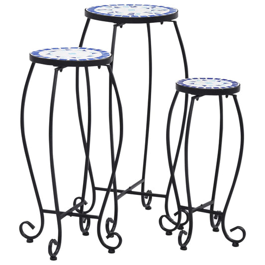 Table | Set of 3 | Blue and white | Iron and ceramic | Small