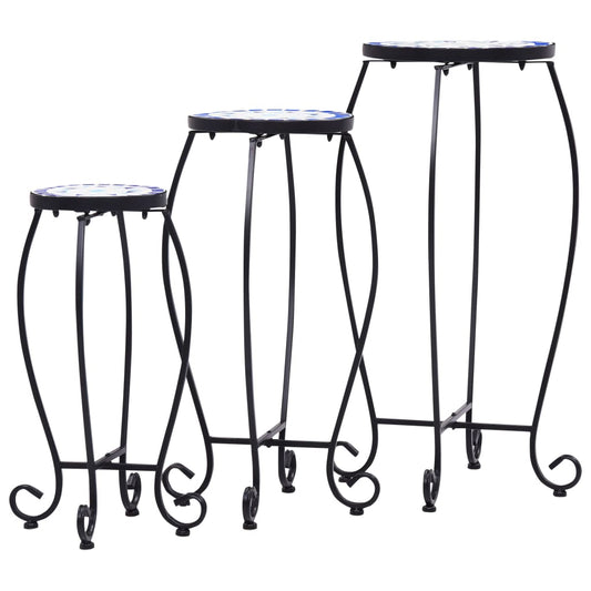 Table | Set of 3 | Blue and white | Iron and ceramic | Small
