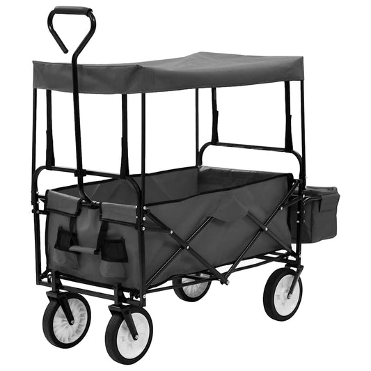 145512 vidaXL Folding Hand Trolley with Canopy Steel Grey