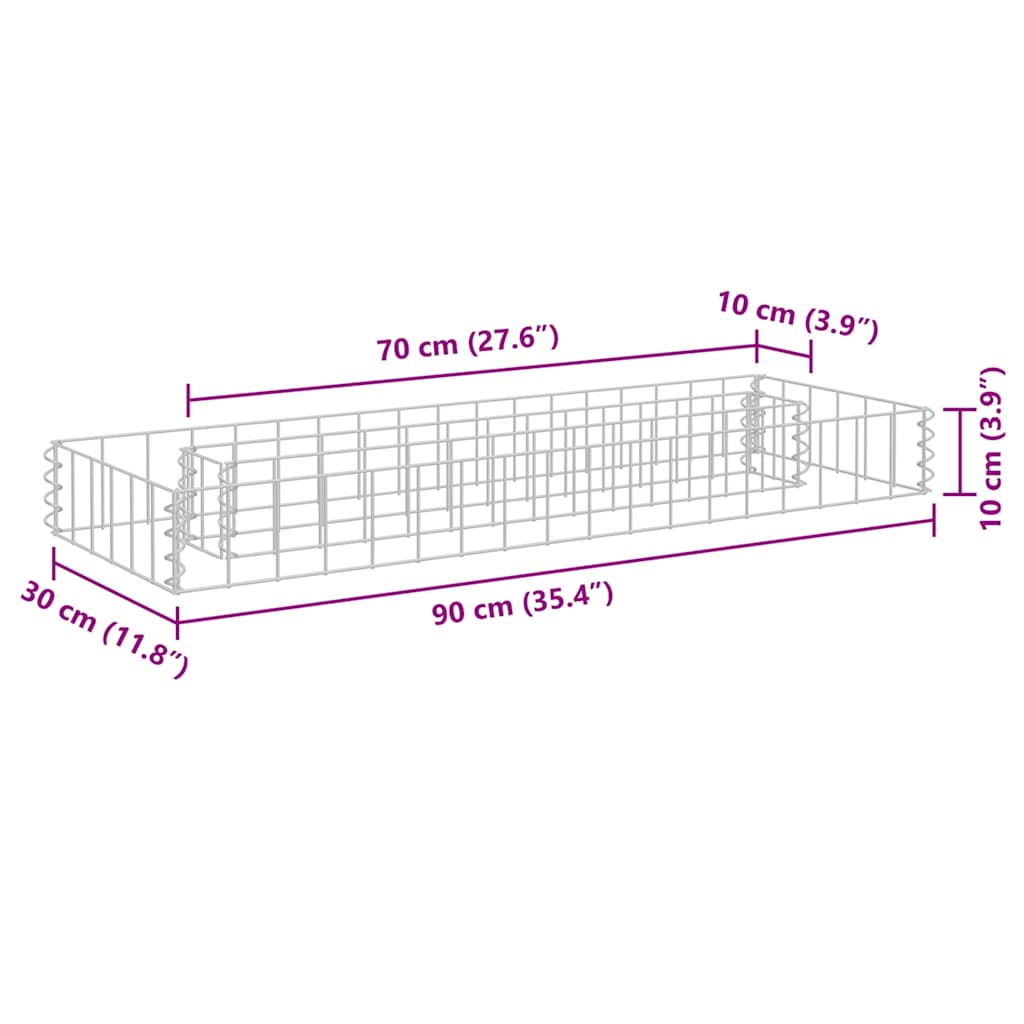 Gabion Raised Bed Galvanised Steel 90x30x10 cm