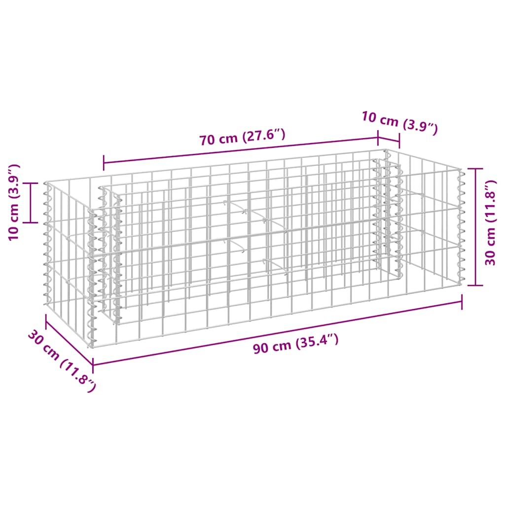 Gabion Raised Bed Galvanised Steel 90x30x30 cm