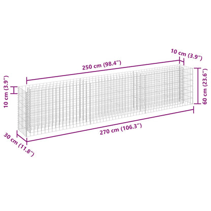 Gabion Raised Bed Galvanised Steel 270x30x60 cm