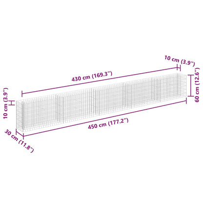 Gabion Raised Bed Galvanised Steel 450x30x60 cm