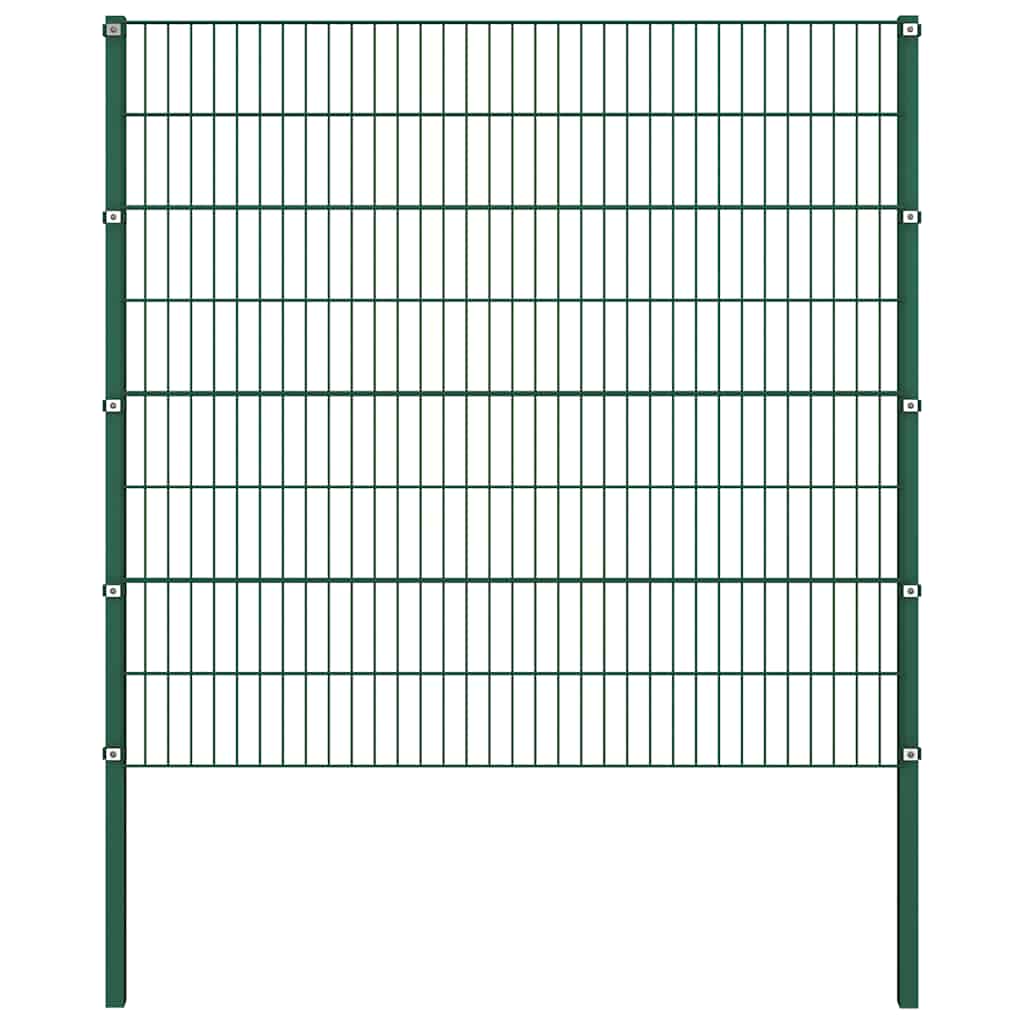 Fence Panel with Posts Iron 867x160 cm Green