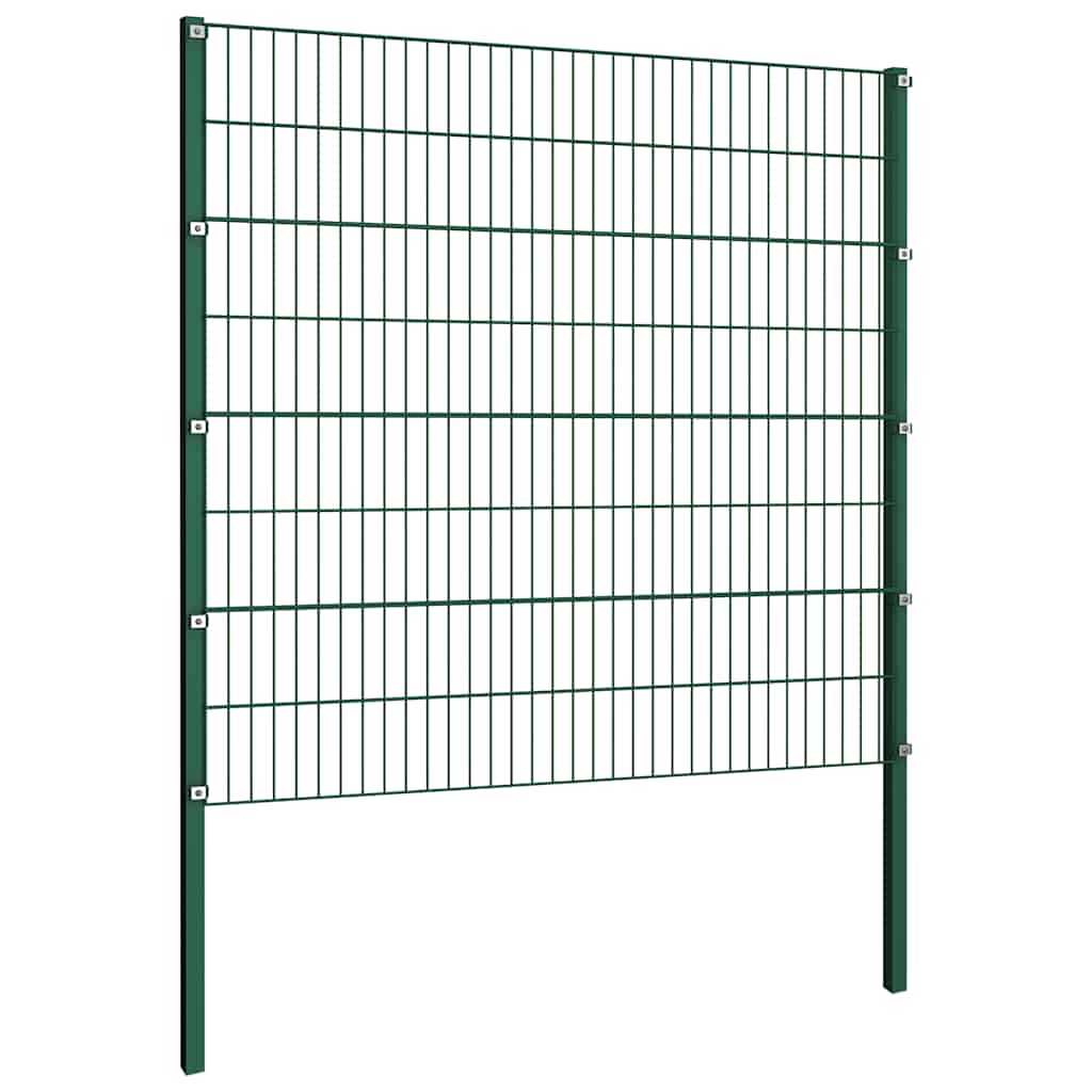 Fence Panel with Posts Iron 867x160 cm Green
