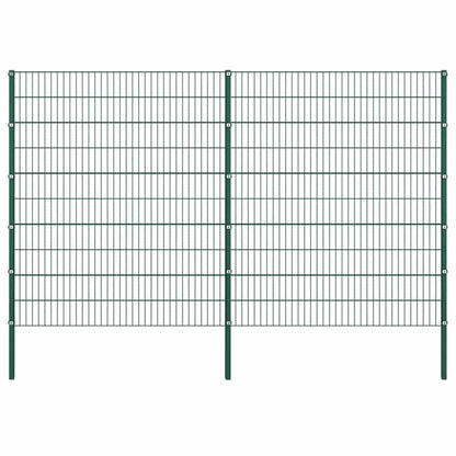 Fence Panel with Posts Iron 349x200 cm Green