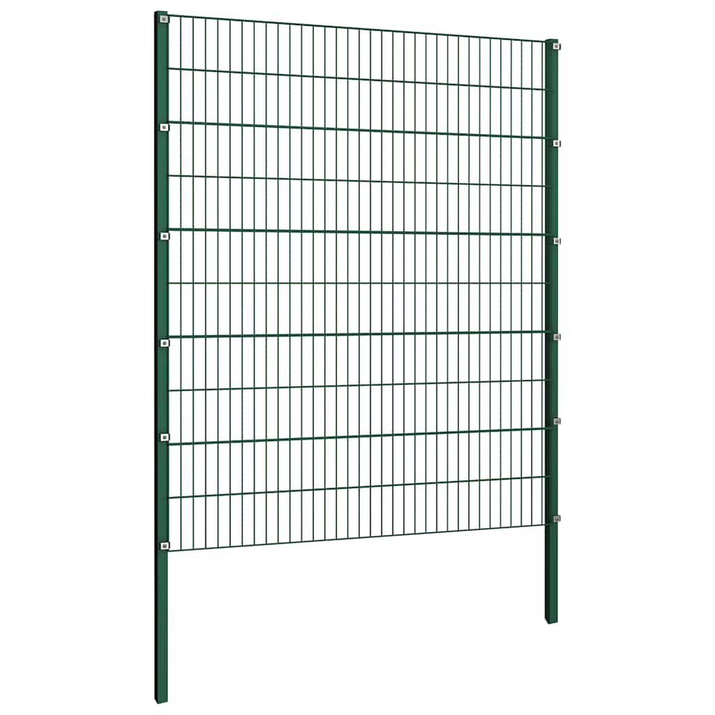 Fence Panel with Posts Iron 349x200 cm Green