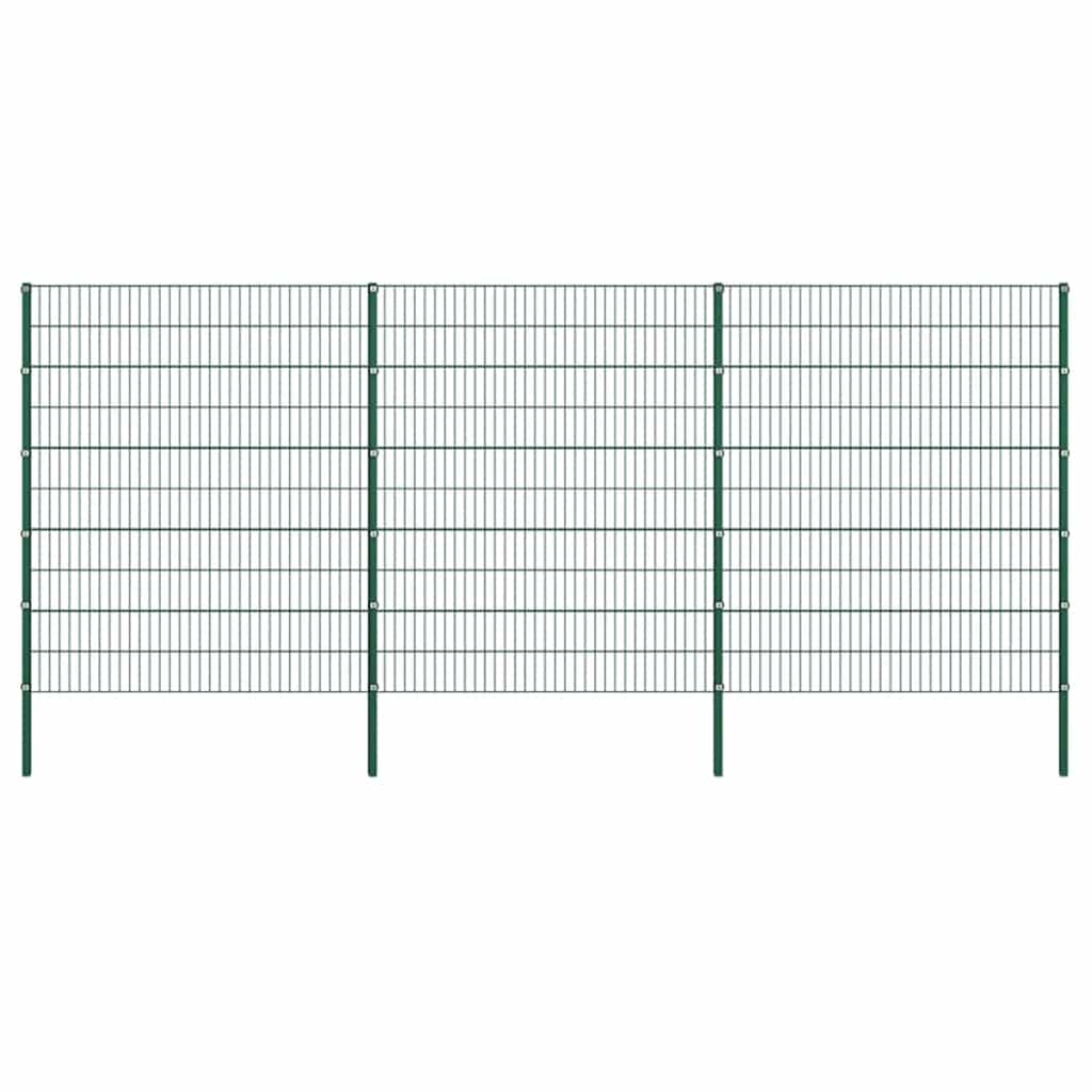 Fence Panel with Posts Iron 522x200 cm Green
