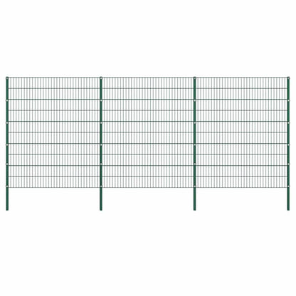 Fence Panel with Posts Iron 522x200 cm Green